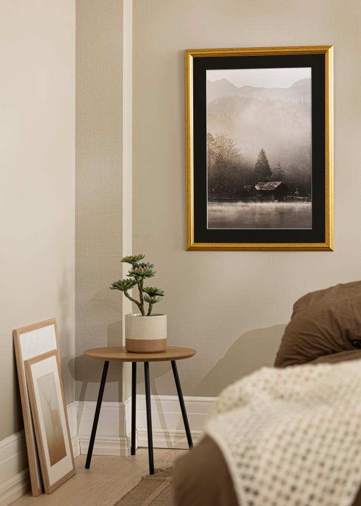 Ram med passepartou Frame Västkusten Gold 50x60 cm - Picture Mount Black 15x20 inches