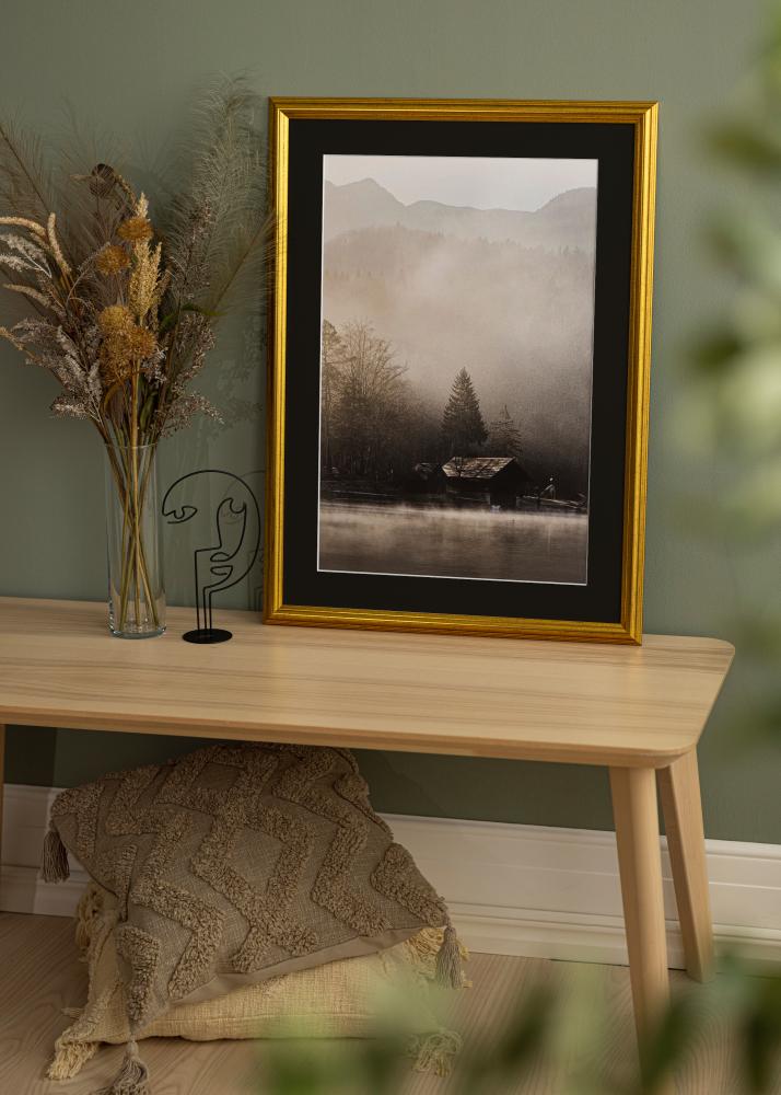 Ram med passepartou Frame Västkusten Gold 50x60 cm - Picture Mount Black 15x20 inches