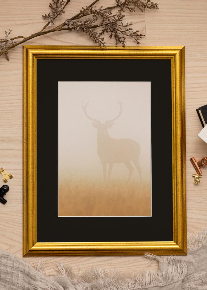 Ram med passepartou Frame Västkusten Gold 50x60 cm - Picture Mount Black 15x20 inches