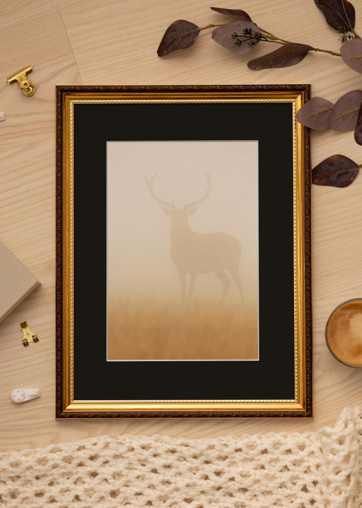 Ram med passepartou Frame Abisko Gold 40x50 cm - Picture Mount Black 30x40 cm