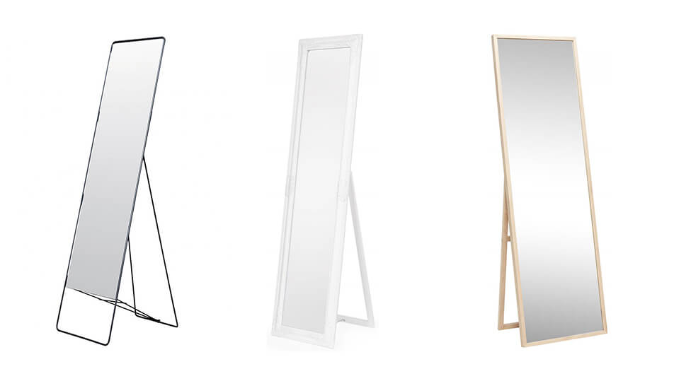 Standing mirrors with frames in black metal, white wood and oak