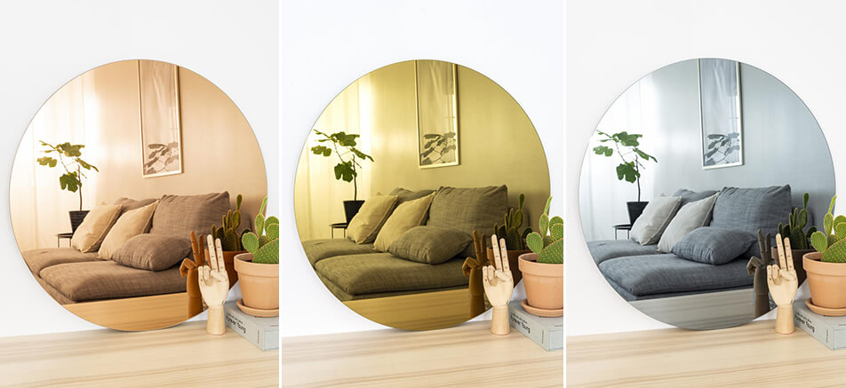 Round mirrors with tinted mirror glass